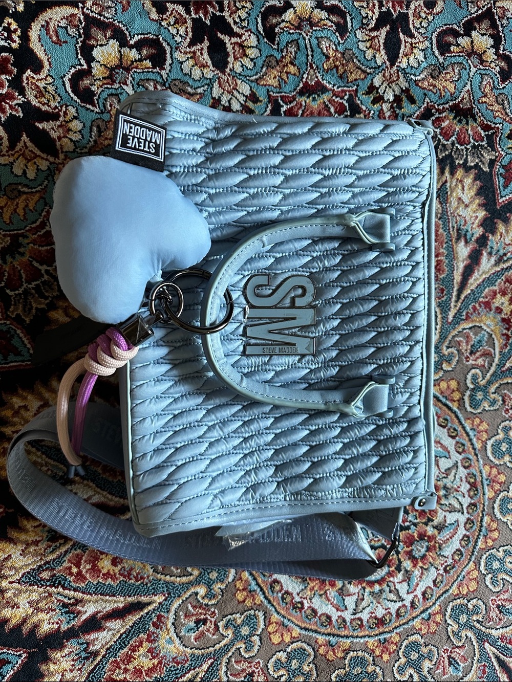Brand new - Steve Madden Light Blue Quilted Crossbody with Heart Charm